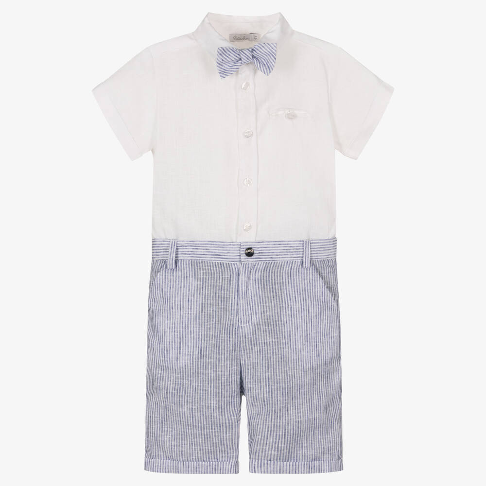 Patachou - Leinentop & Streifenshorts blau/w. | Childrensalon