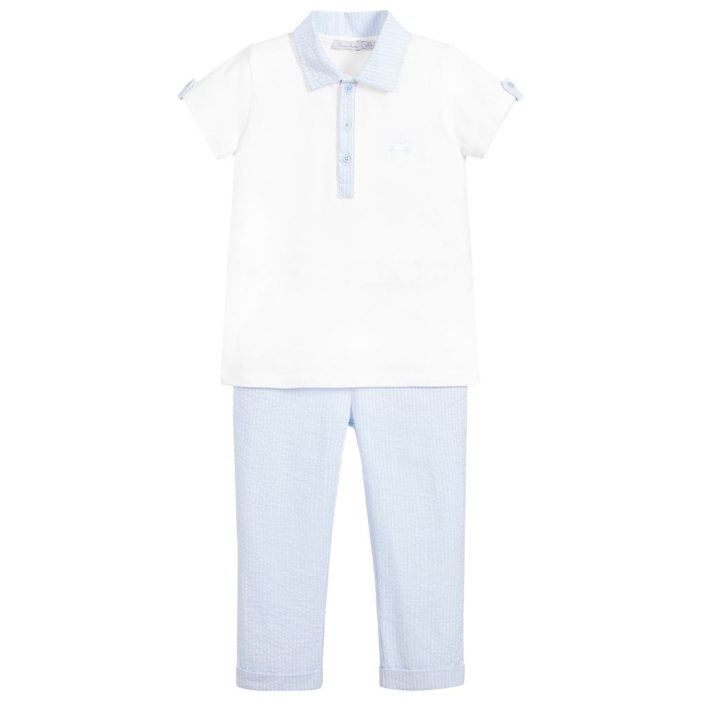 Patachou - Boys Blue & White Trousers Set | Childrensalon