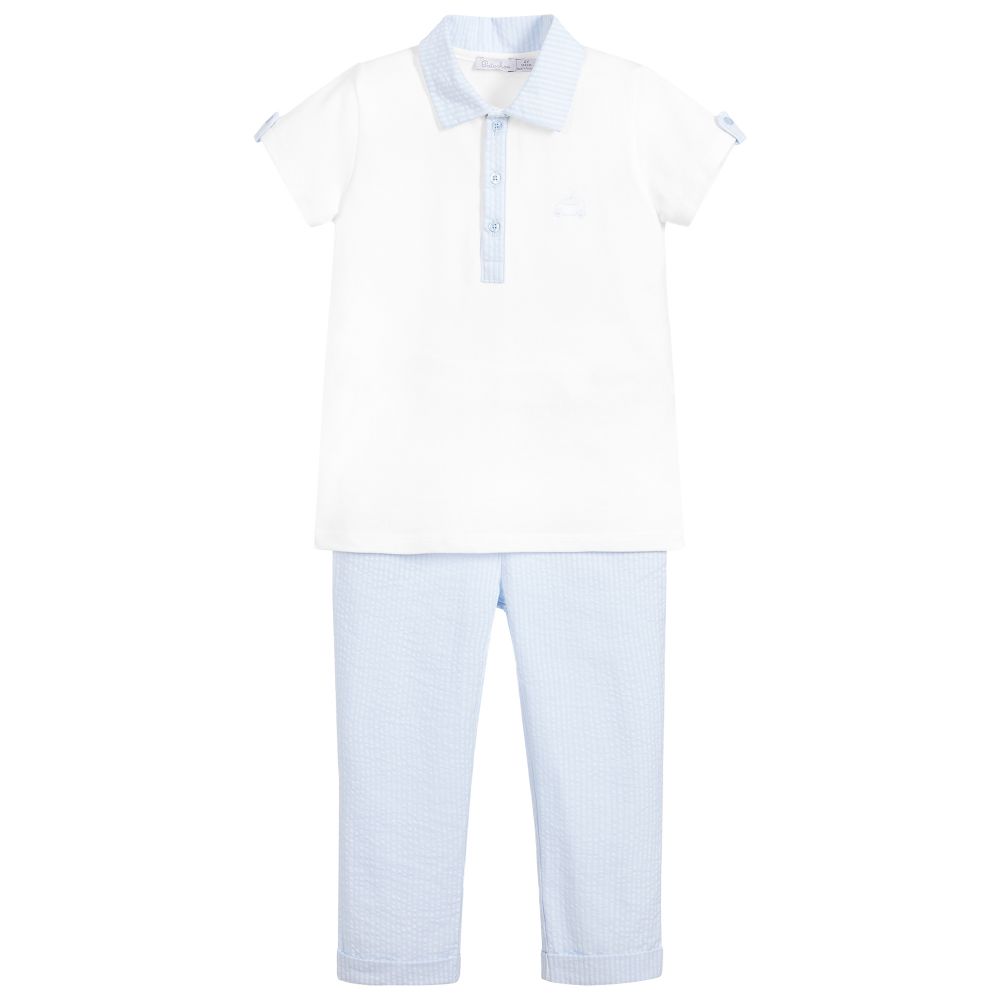 Patachou-Boys Blue & White Trousers Set | Childrensalon Outlet