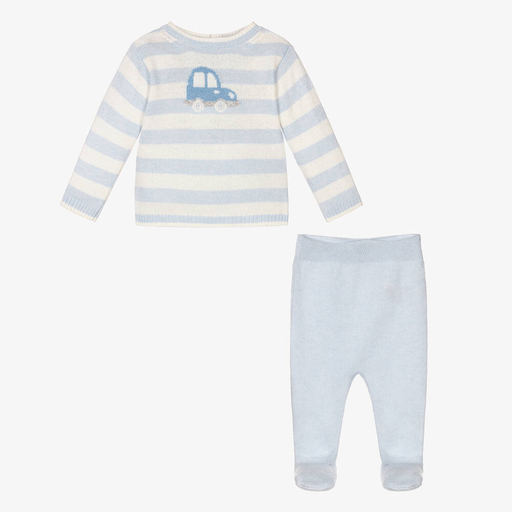 Patachou-أفرول بيبي غرو مزيج صوف محبوك لون أزرق - قطعتين | Childrensalon Outlet