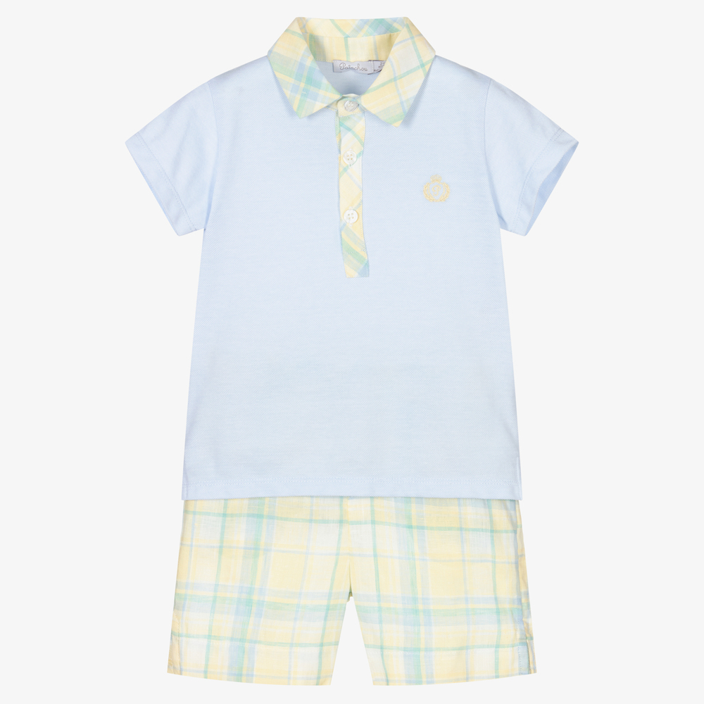 Patachou - Голубой топ и желтые шорты для мальчиков | Childrensalon