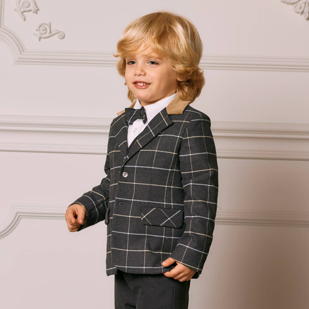 Patachou-Boys Charcoal Checked Jacket | Childrensalon Outlet