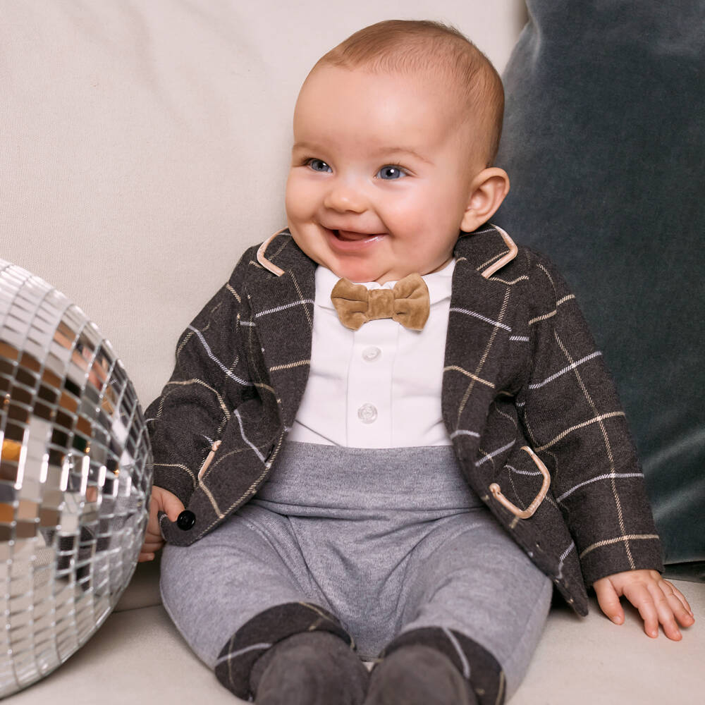 Patachou-Boys Checked Grey Suit Babygrow | Childrensalon Outlet
