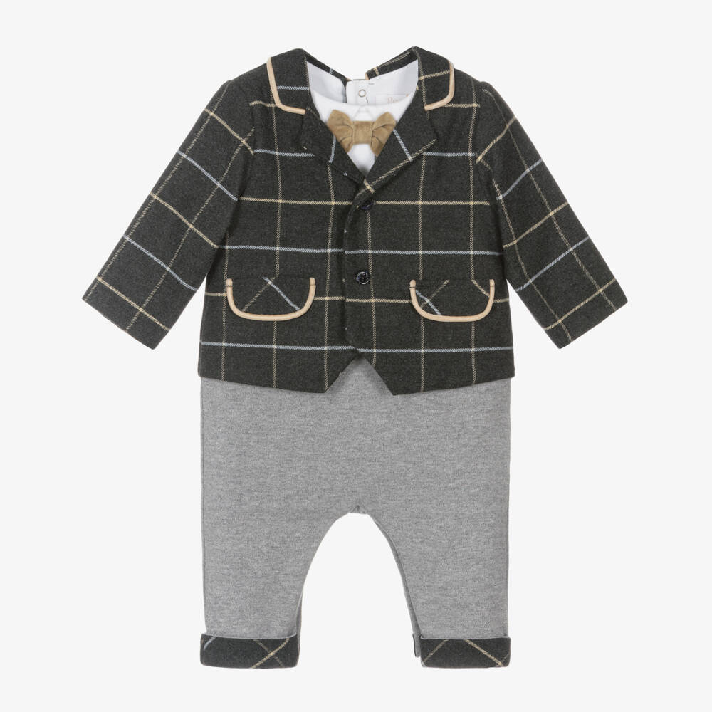 Patachou-Boys Checked Grey Suit Babygrow | Childrensalon Outlet
