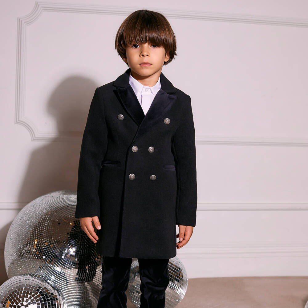 Patachou-Boys Classic Black Long Coat | Childrensalon Outlet