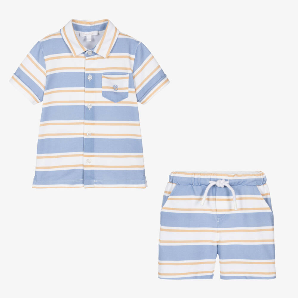 Patachou-Boys Classic Blue Stripe Short Set | Childrensalon Outlet