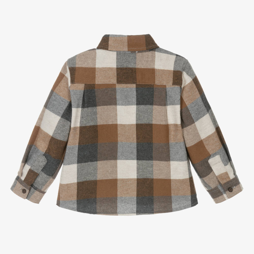Patachou-Boys Classic Taupe Plaid Shirt | Childrensalon Outlet