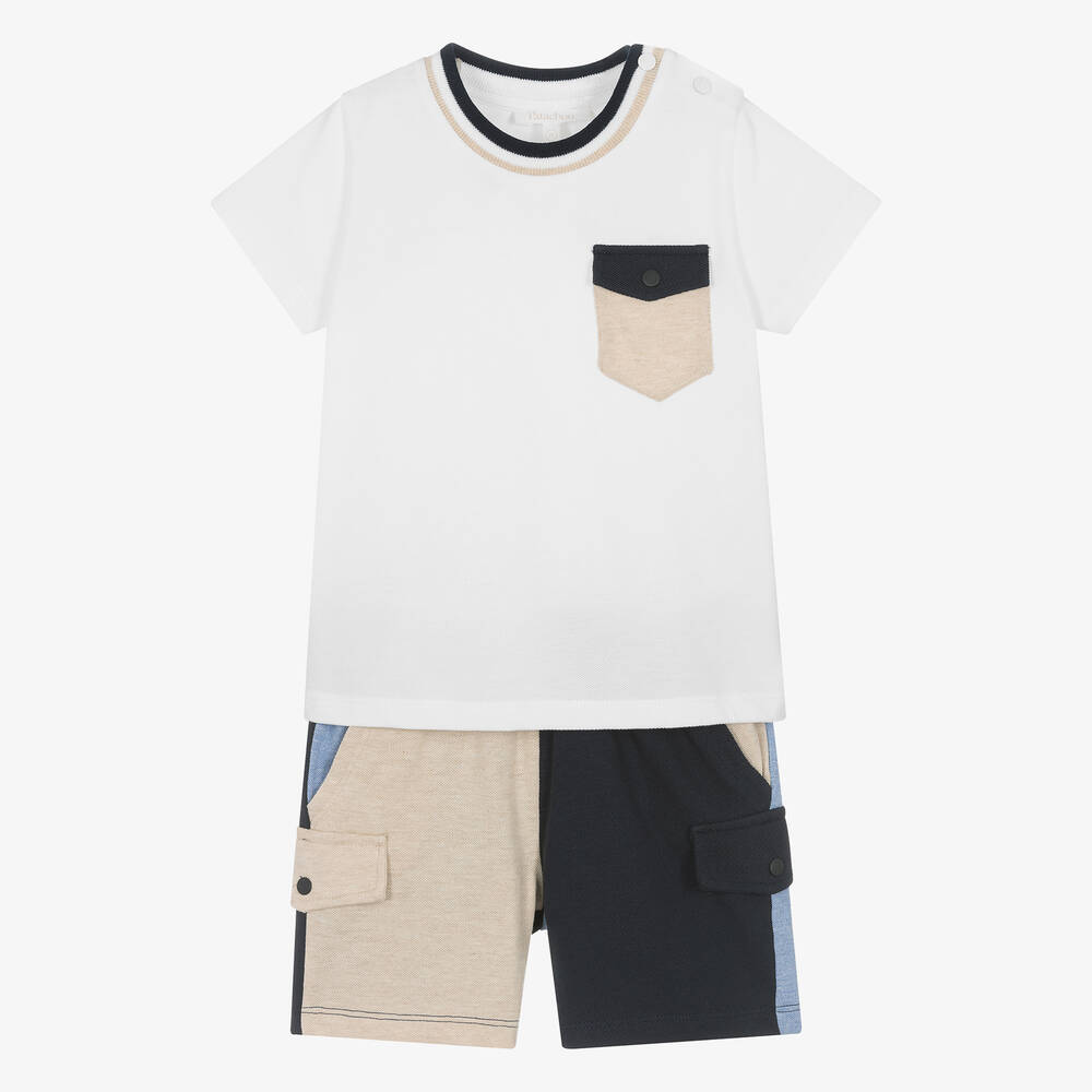 Patachou-Boys Colourblock Cotton Shorts Set | Childrensalon Outlet