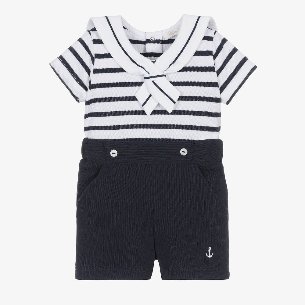 Patachou-Boys Cotton Piqué Sailor Shorts Set | Childrensalon Outlet