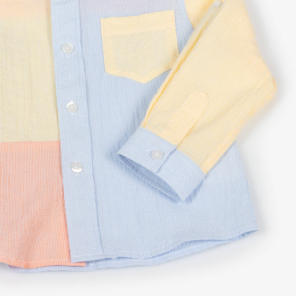 Patachou-Boys Cotton Seersucker Multitone Shirt | Childrensalon Outlet