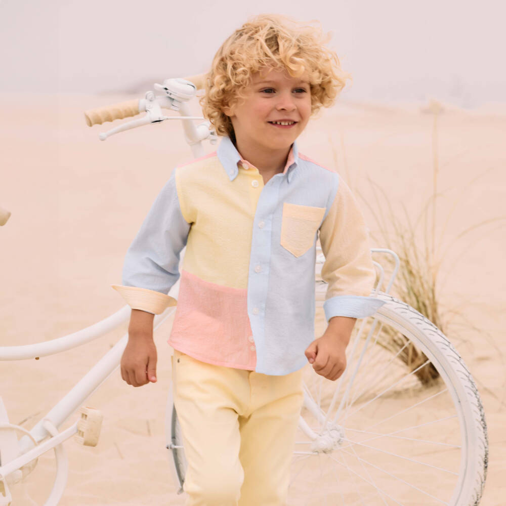 Patachou-Boys Cotton Seersucker Multitone Shirt | Childrensalon Outlet