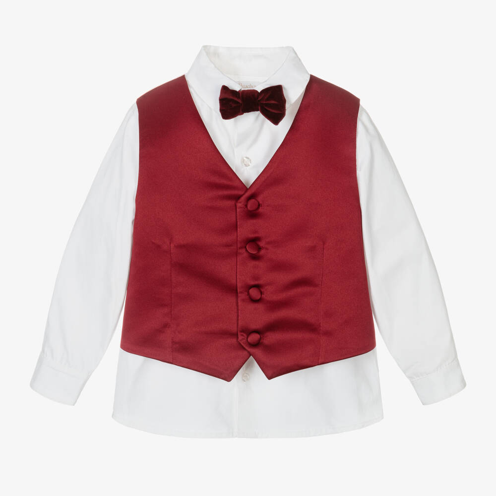 Patachou-Boys Cotton Shirt with Satin Vest | Childrensalon Outlet