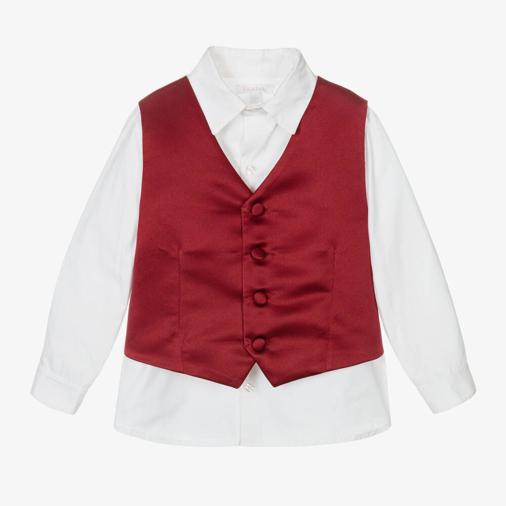 Patachou-Boys Cotton Shirt with Satin Vest | Childrensalon Outlet