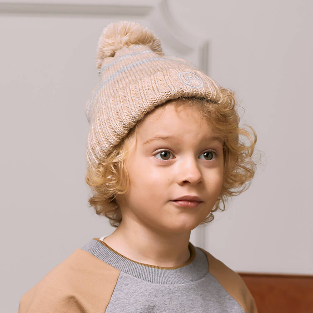 Patachou-Boys Cozy Camel Knit Pom Hat | Childrensalon Outlet