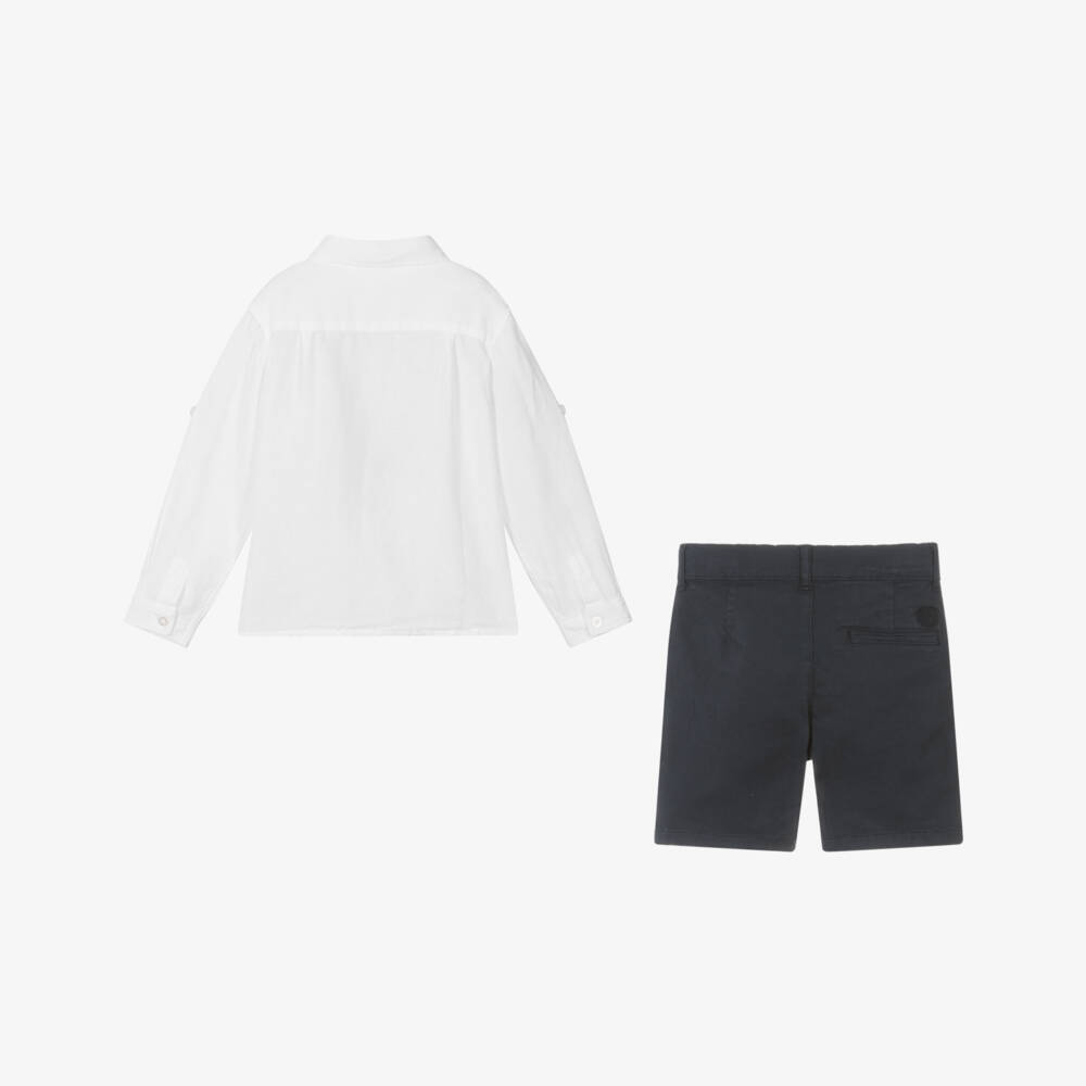 Patachou-Boys Elegant Blue & White Short Set | Childrensalon Outlet