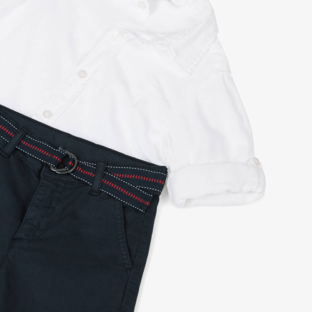 Patachou-Boys Elegant Blue & White Short Set | Childrensalon Outlet