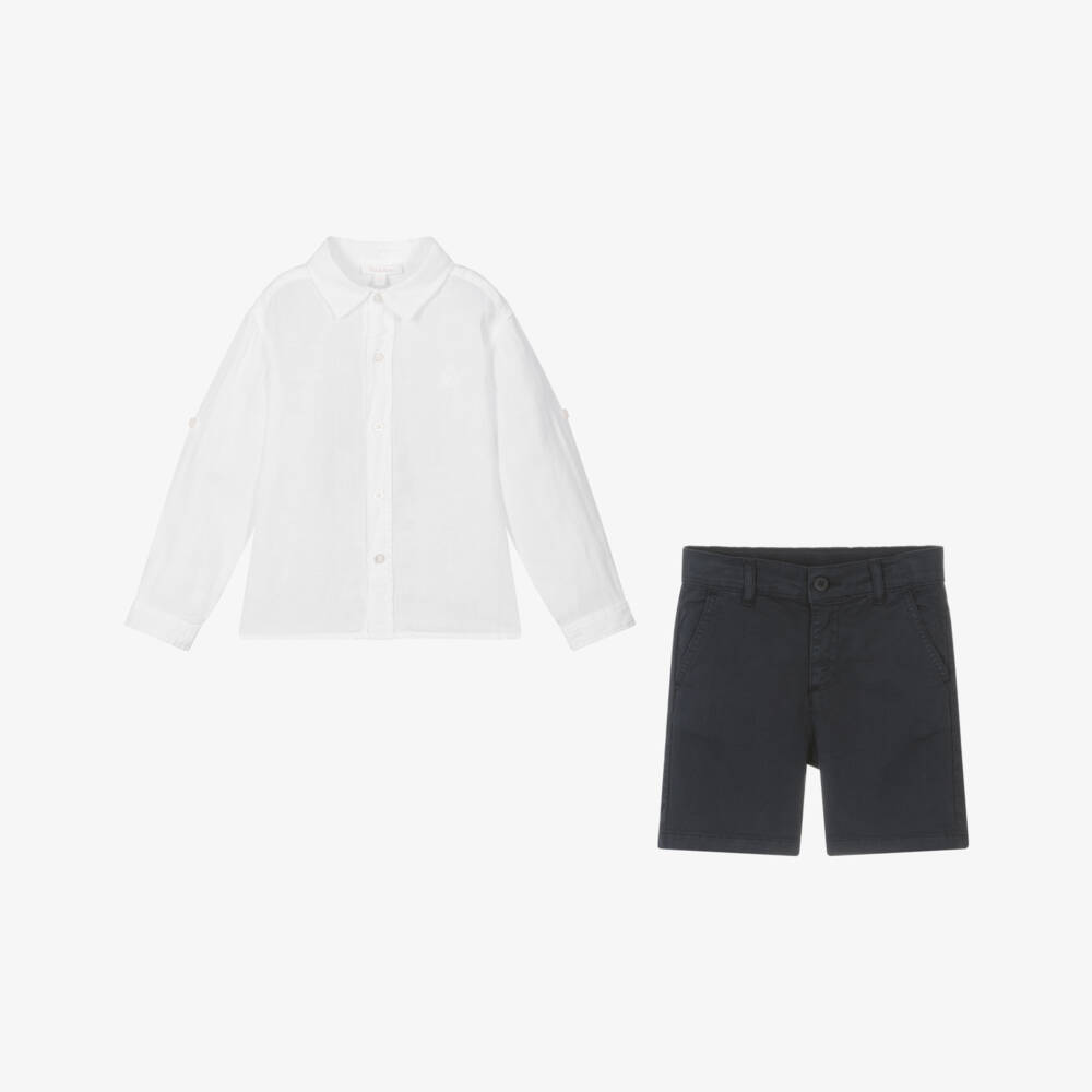 Patachou-Boys Elegant Blue & White Short Set | Childrensalon Outlet
