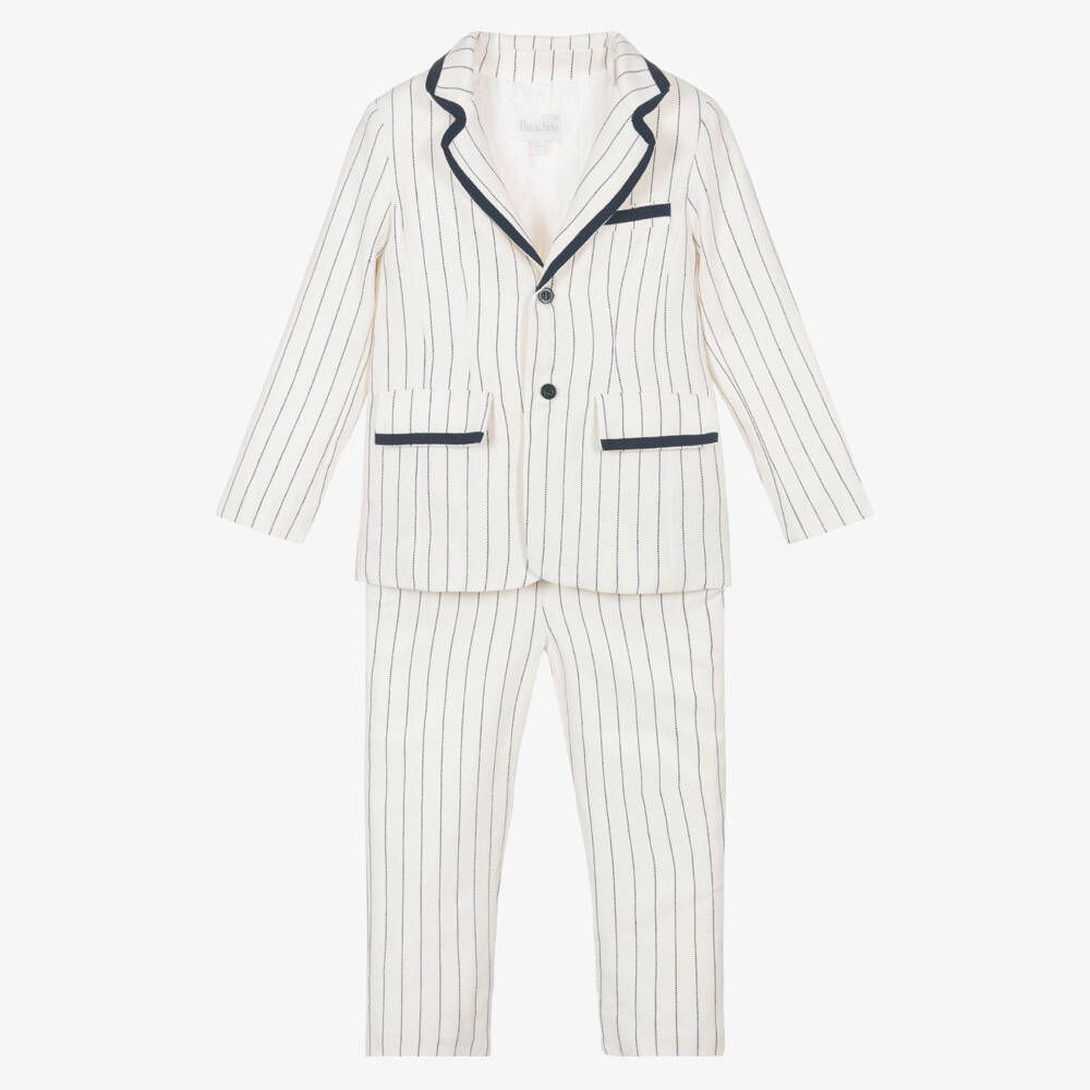 Patachou-Boys Elegant Ivory Stripe Ensemble | Childrensalon Outlet