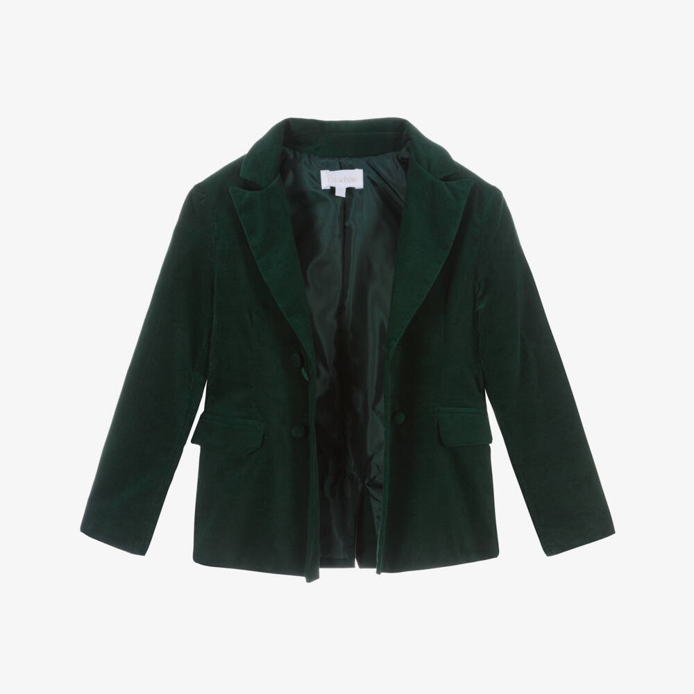 Patachou-Boys Forest Green Velvet Double-Breasted Blazer | Childrensalon Outlet