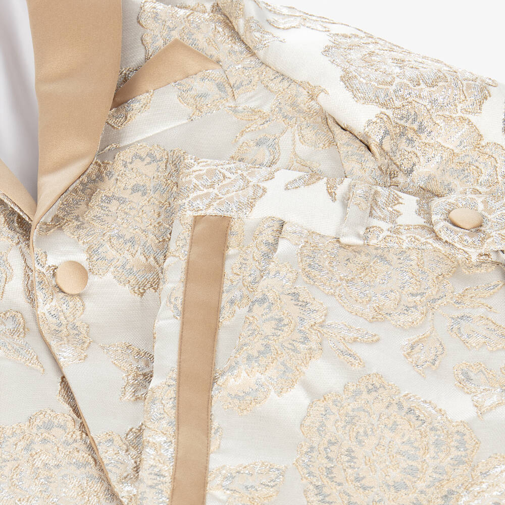 Patachou-Золотисто-серебристый костюм из парчи с цветами | Childrensalon Outlet