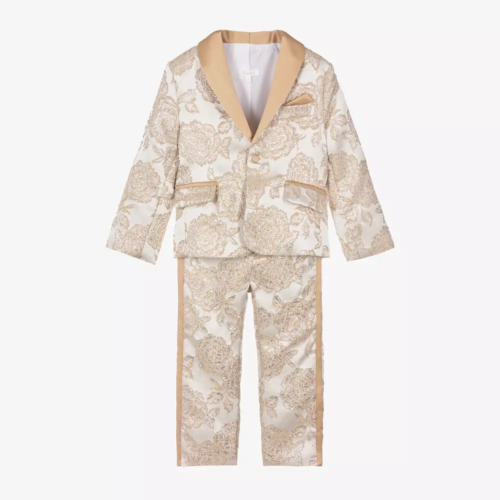 Patachou-Золотисто-серебристый костюм из парчи с цветами | Childrensalon Outlet
