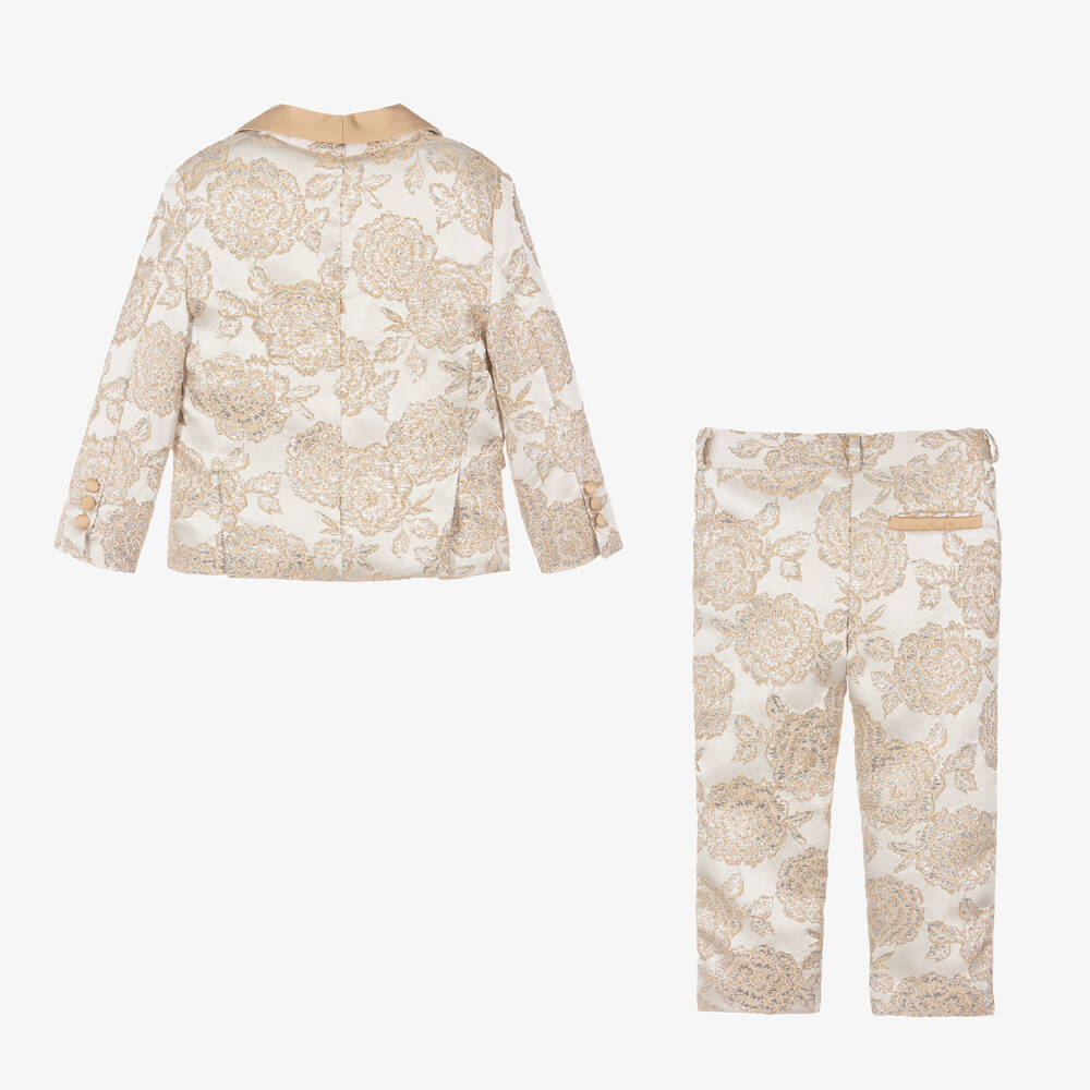 Patachou-Золотисто-серебристый костюм из парчи с цветами | Childrensalon Outlet