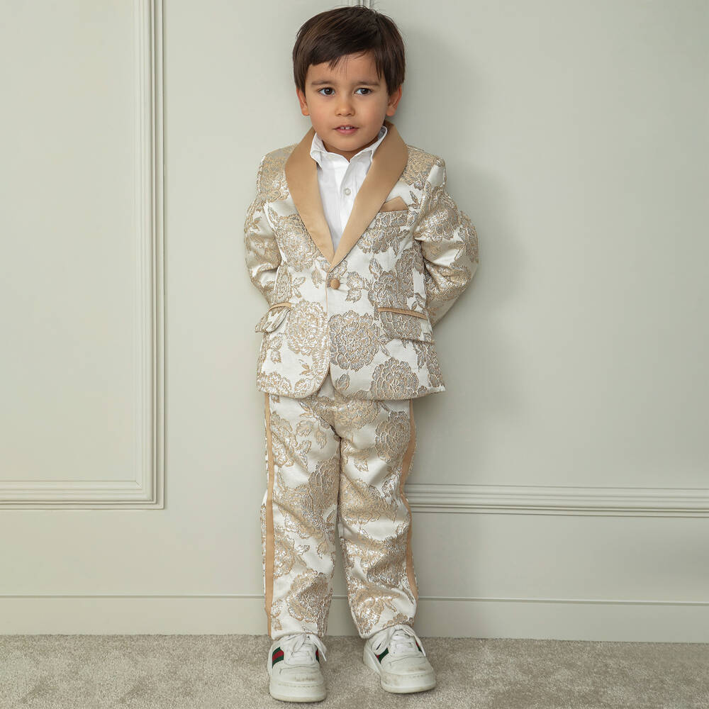 Patachou-Золотисто-серебристый костюм из парчи с цветами | Childrensalon Outlet