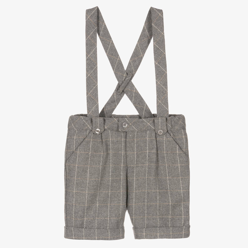 Patachou - Boys Grey Check Shorts & Braces | Childrensalon