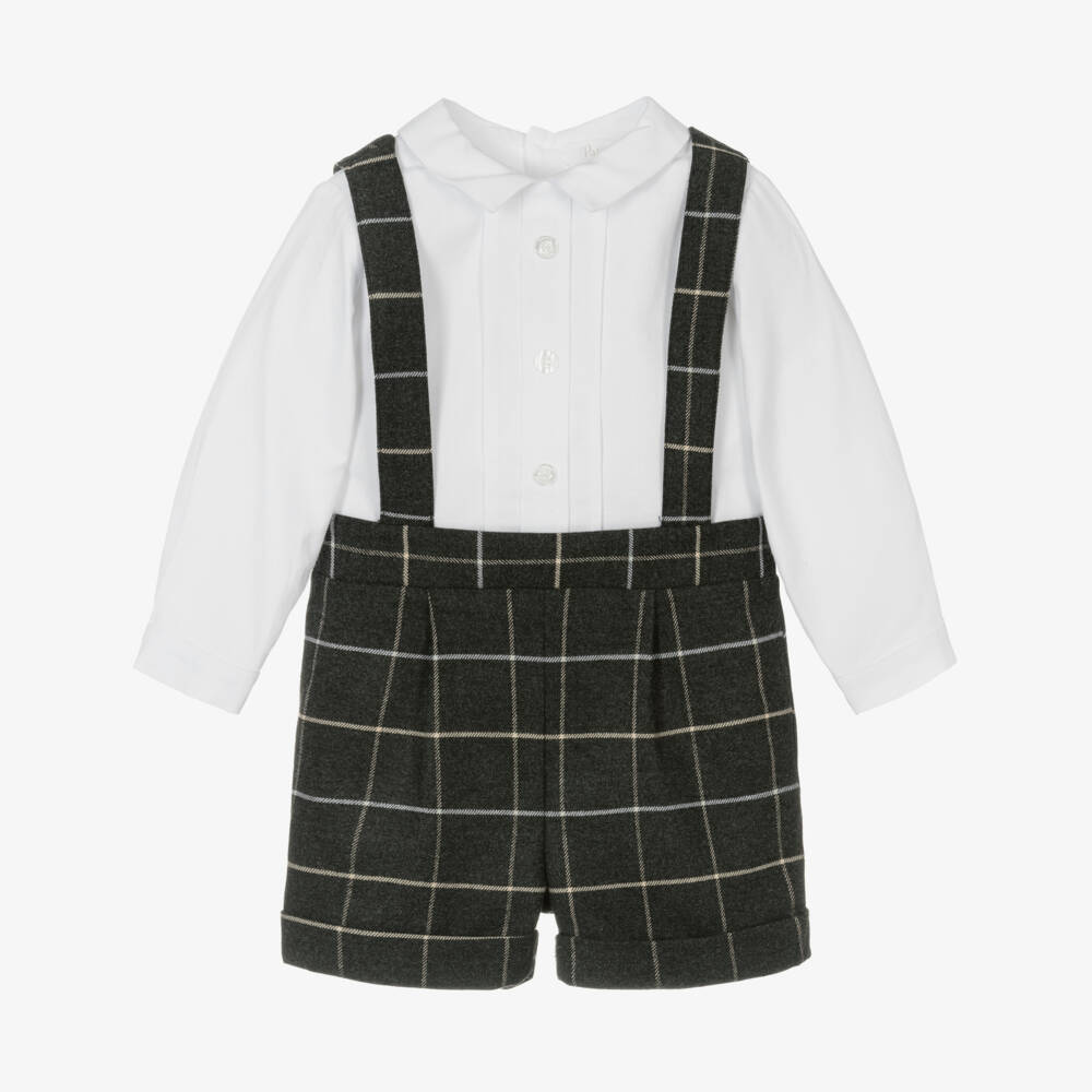 Patachou-طقم شورت قطن لون أبيض ورمادي للمواليد | Childrensalon Outlet