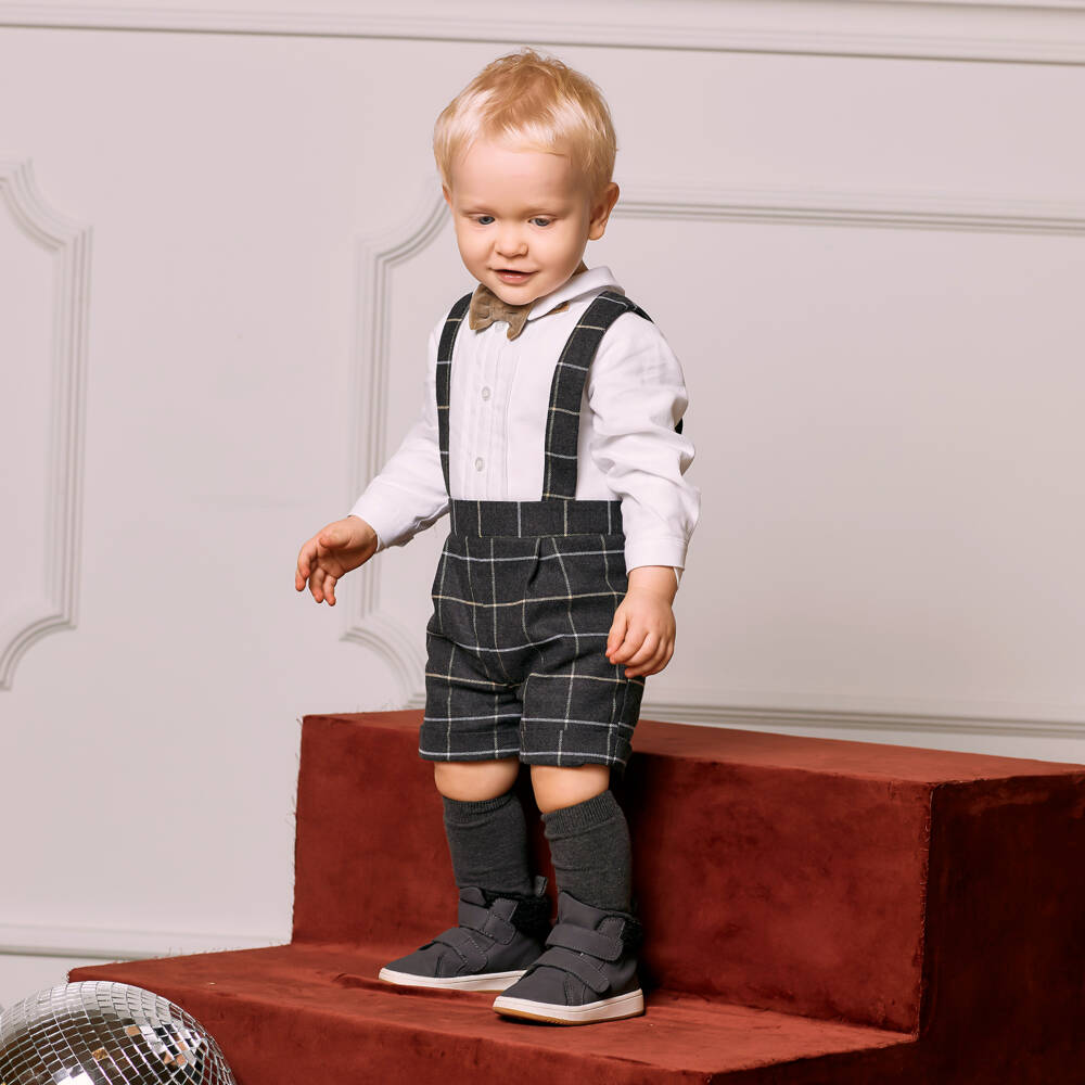 Patachou-طقم شورت قطن لون أبيض ورمادي للمواليد | Childrensalon Outlet