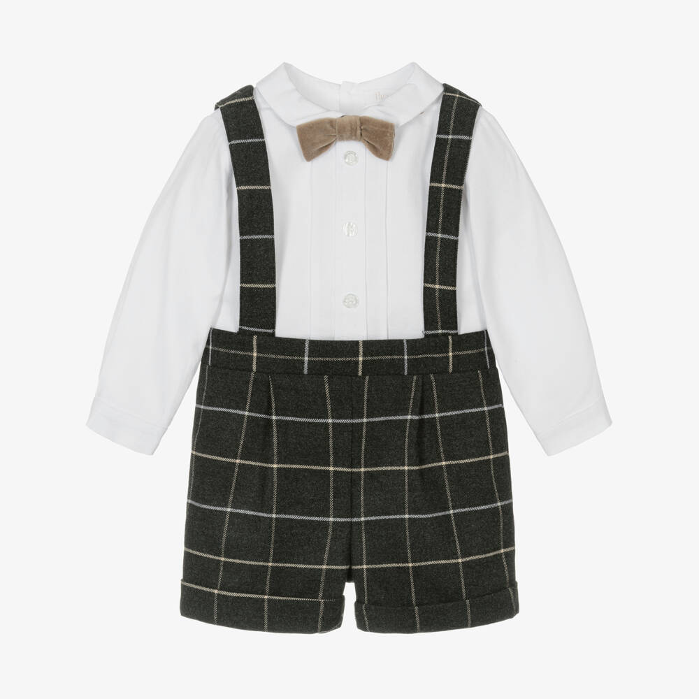 Patachou-Boys Grey Checked Cotton Romper | Childrensalon Outlet