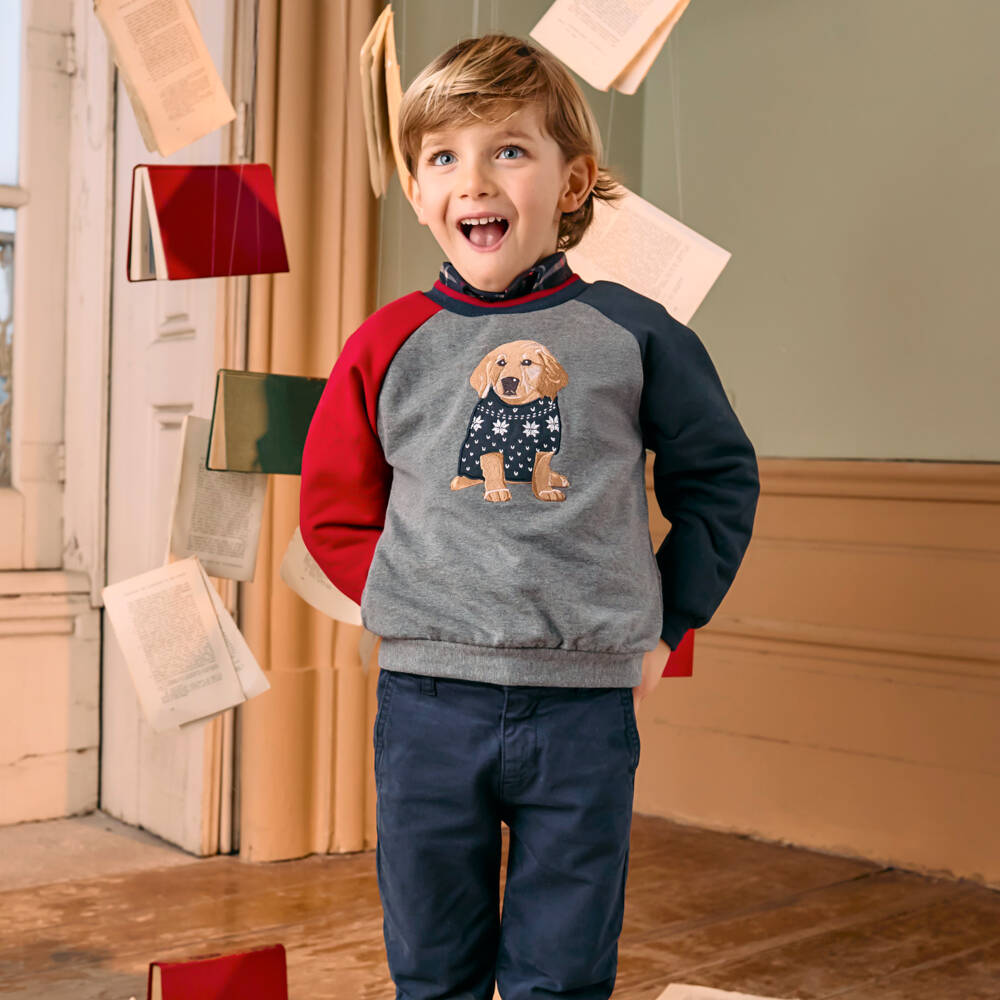 Patachou-Серый хлопковый свитшот с щенком для мальчиков | Childrensalon Outlet