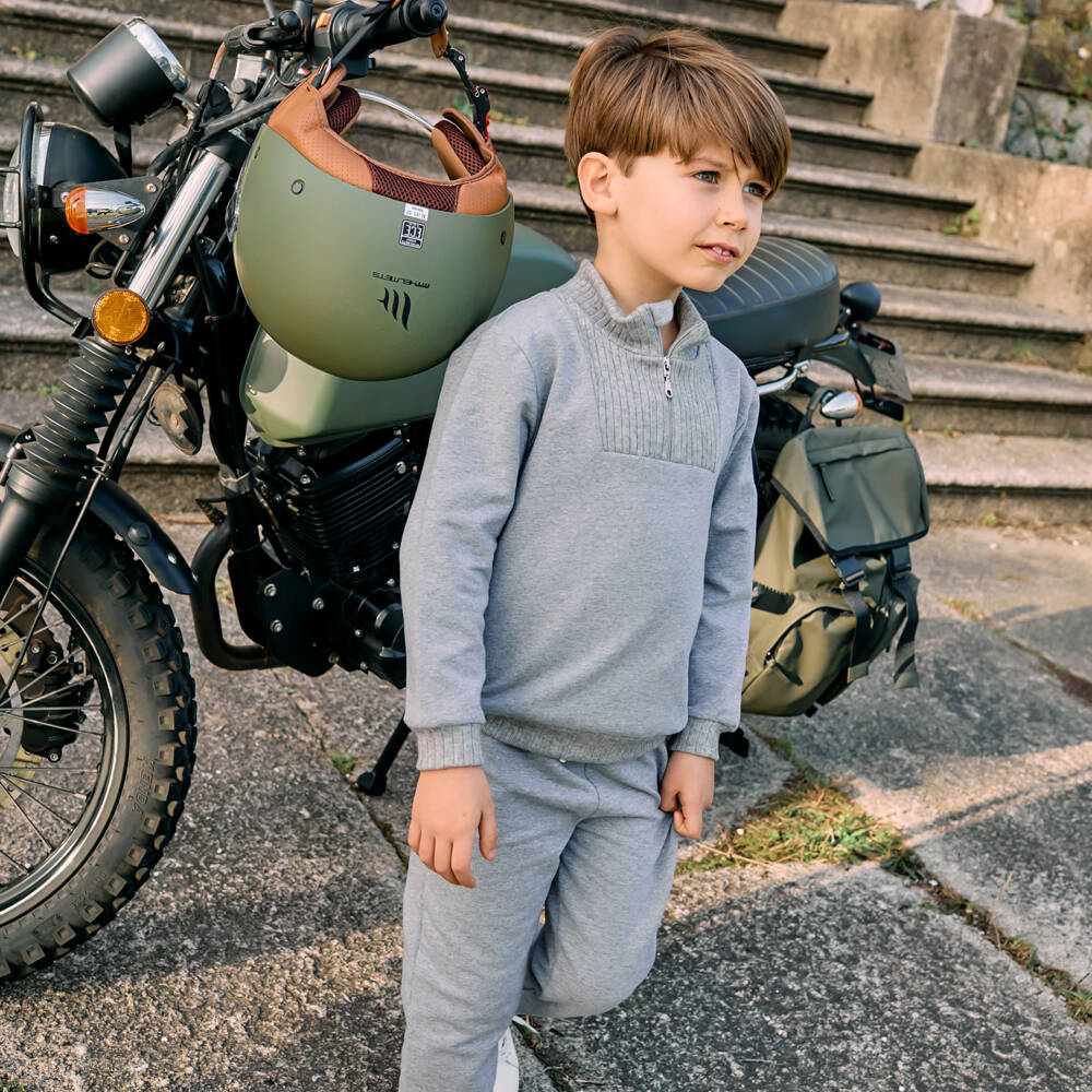 Patachou-Серый хлопковый спортивный костюм на молнии для мальчиков | Childrensalon Outlet