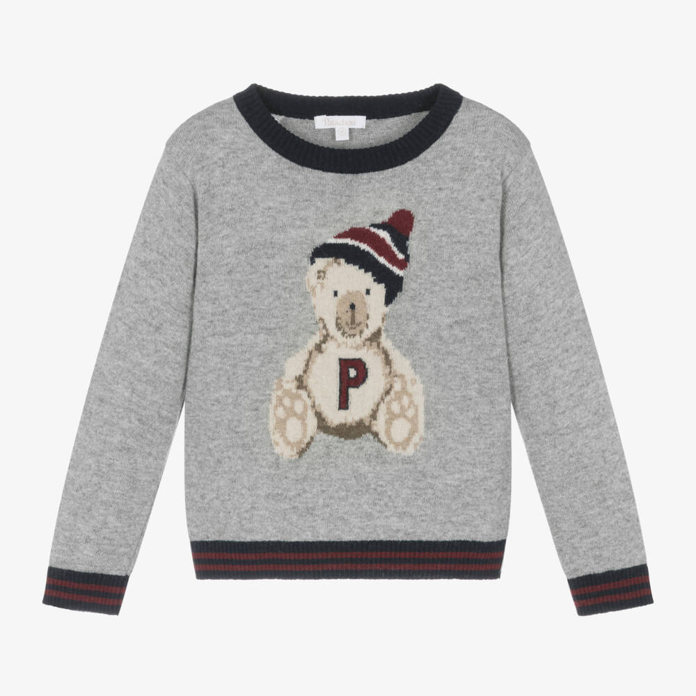 Patachou-Boys Grey Knit Teddy Jumper | Childrensalon Outlet