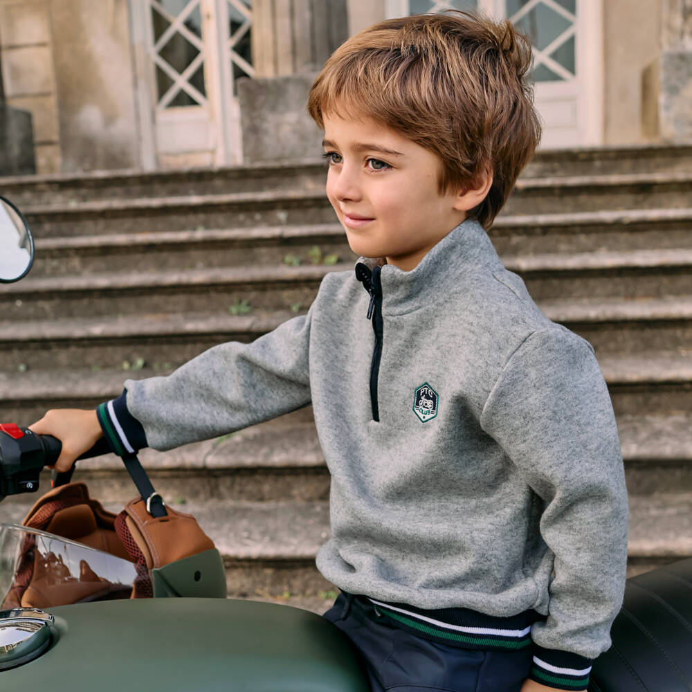 Patachou-Серый вязаный пуловер с полузастежкой для мальчиков | Childrensalon Outlet