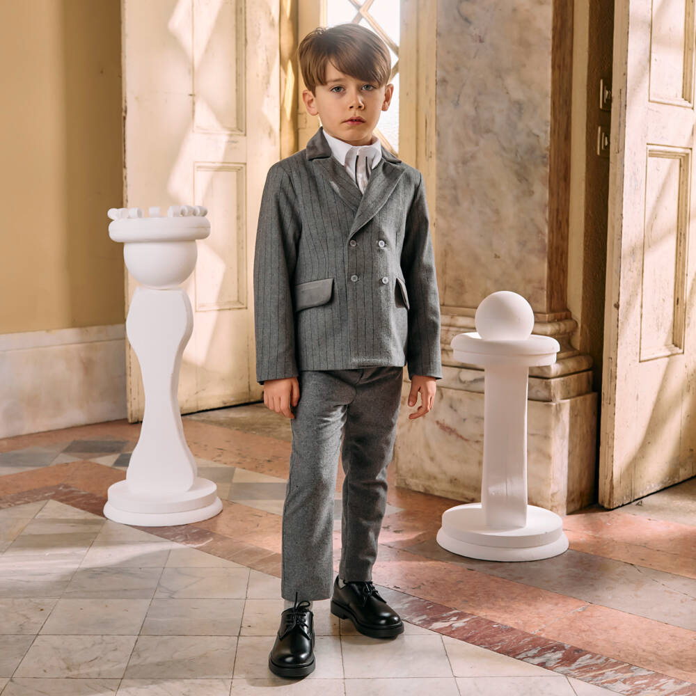 Patachou-Boys Grey Pinstripe Double-Breasted Blazer | Childrensalon Outlet