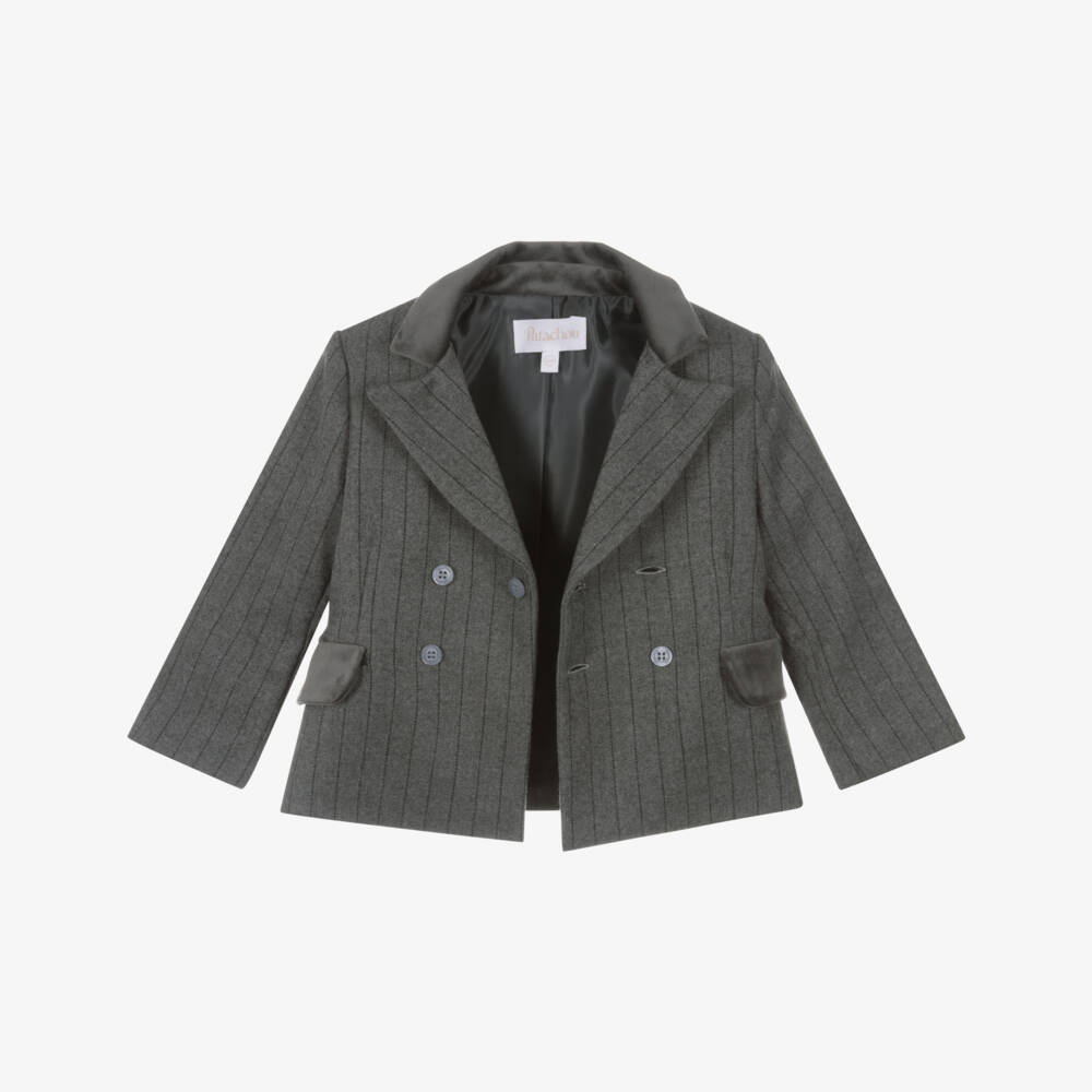 Patachou-Boys Grey Pinstripe Double-Breasted Blazer | Childrensalon Outlet
