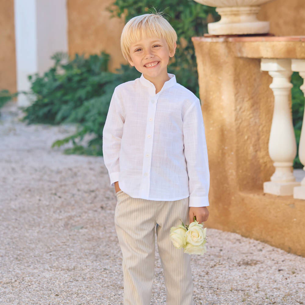 Patachou-Boys Ivory & Beige Pinstripe Trouser Set | Childrensalon Outlet