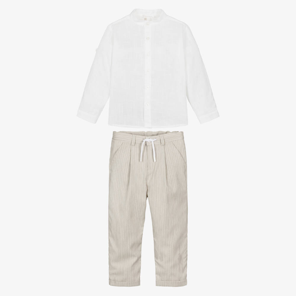 Patachou-Boys Ivory & Beige Pinstripe Trouser Set | Childrensalon Outlet