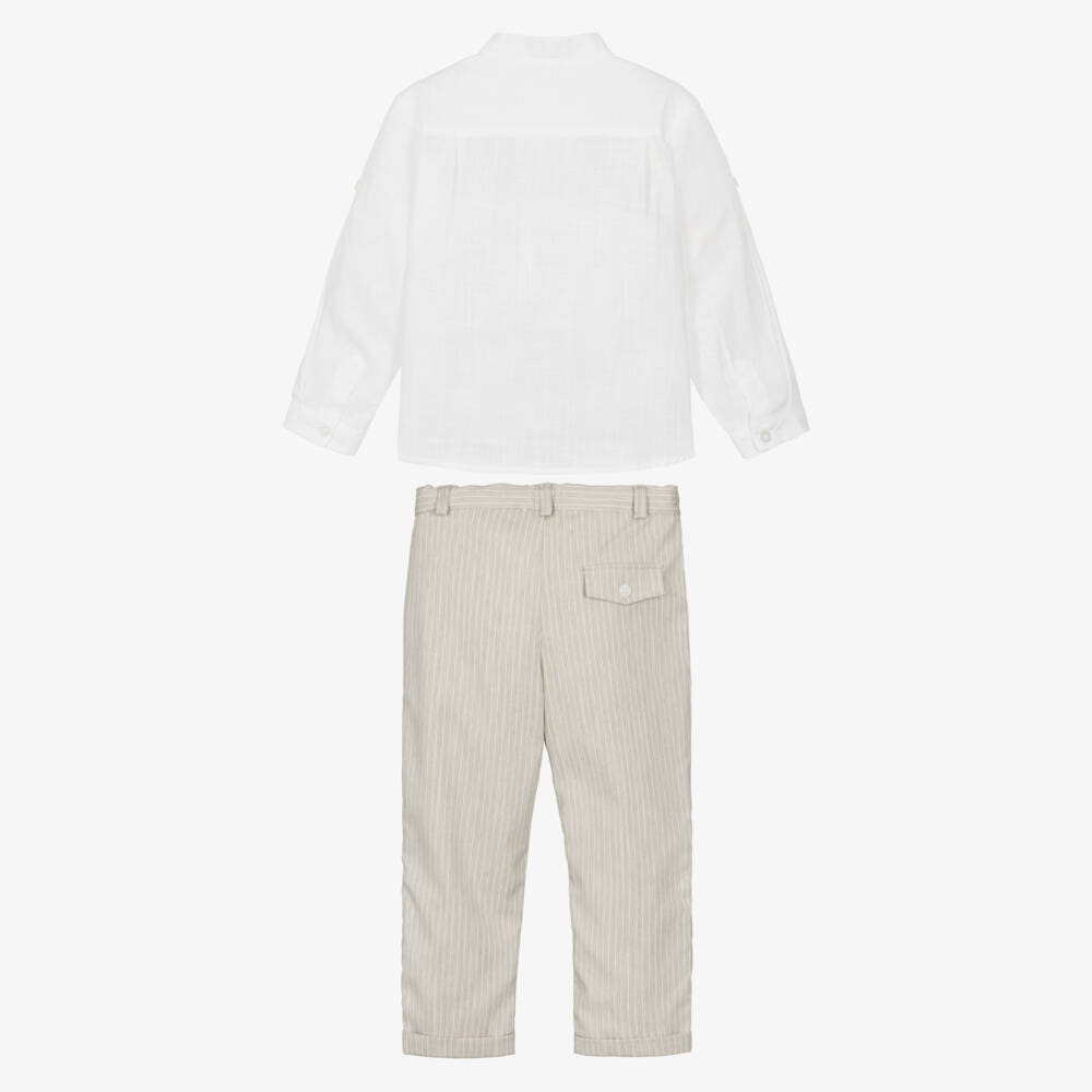 Patachou-Boys Ivory & Beige Pinstripe Trouser Set | Childrensalon Outlet