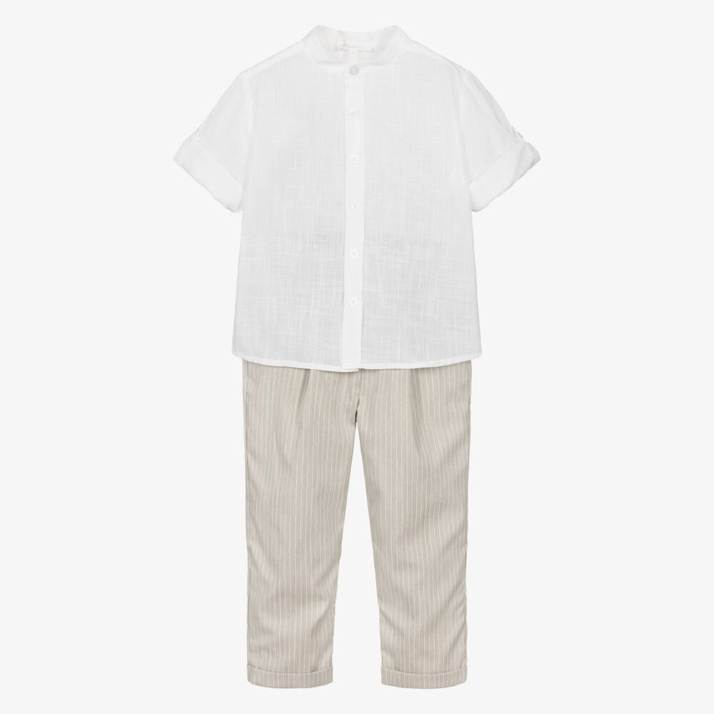 Patachou-Boys Ivory & Beige Pinstripe Trouser Set | Childrensalon Outlet
