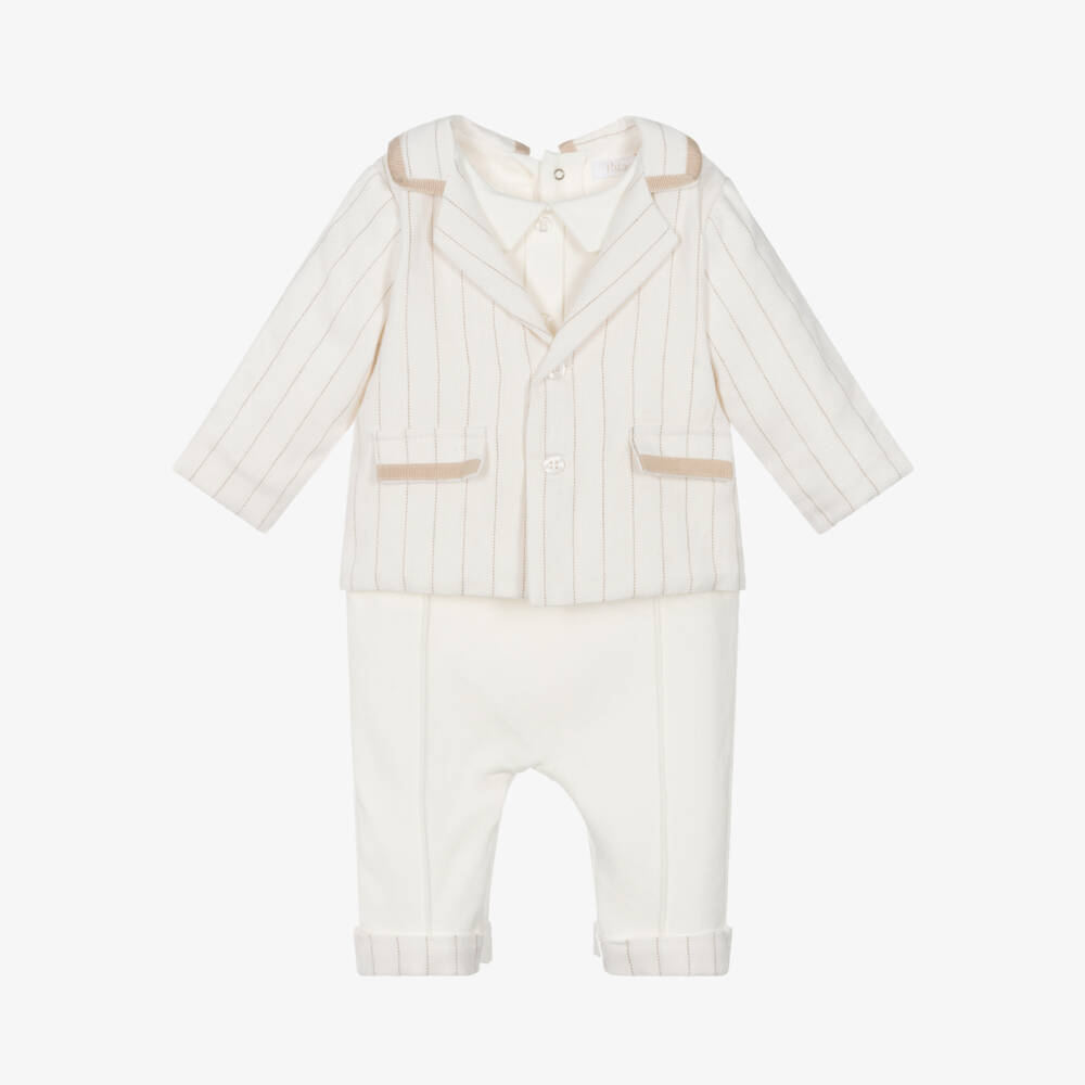 Patachou-Boys Ivory Linen-Cotton Babygrow | Childrensalon Outlet