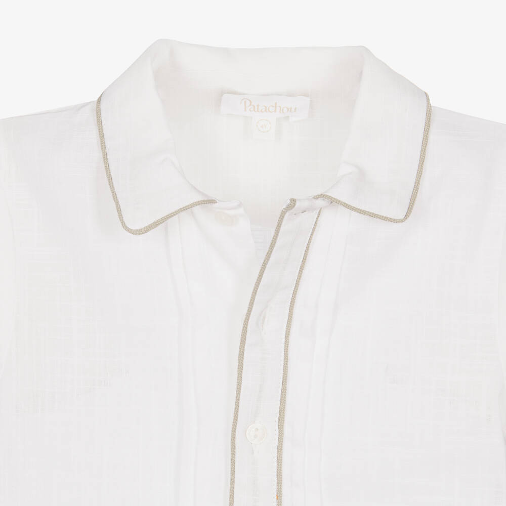 Patachou-Boys Ivory Shirt & Beige Twill Shorts Set | Childrensalon Outlet
