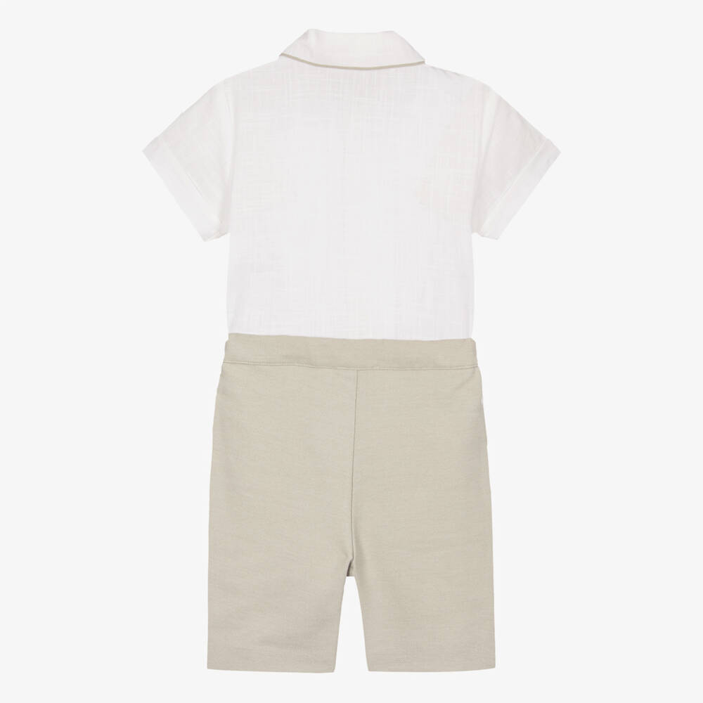 Patachou-Boys Ivory Shirt & Beige Twill Shorts Set | Childrensalon Outlet