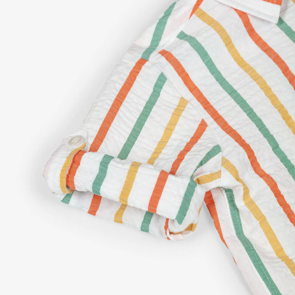 Patachou-Boys Ivory Striped Cotton Seersucker Shorts Set | Childrensalon Outlet