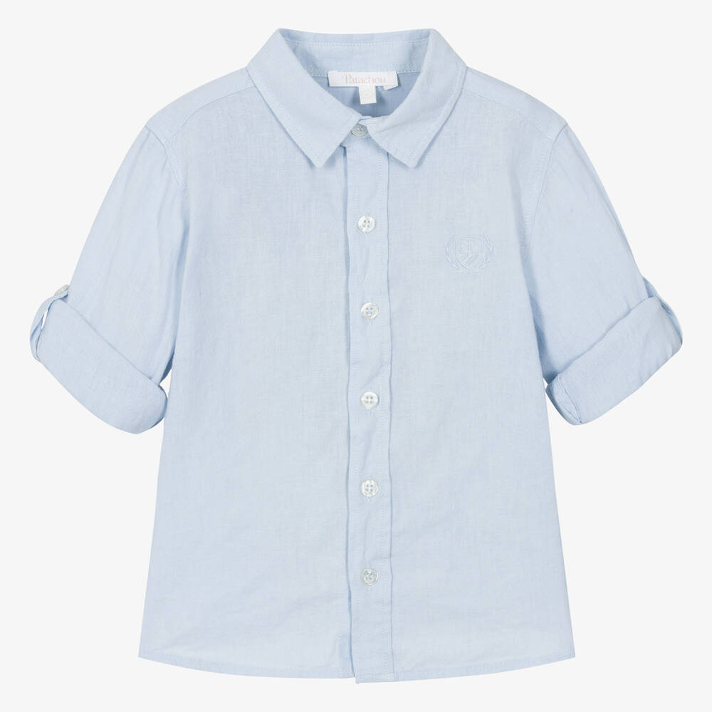 Patachou-Boys Light Blue Linen & Cotton Shirt | Childrensalon Outlet