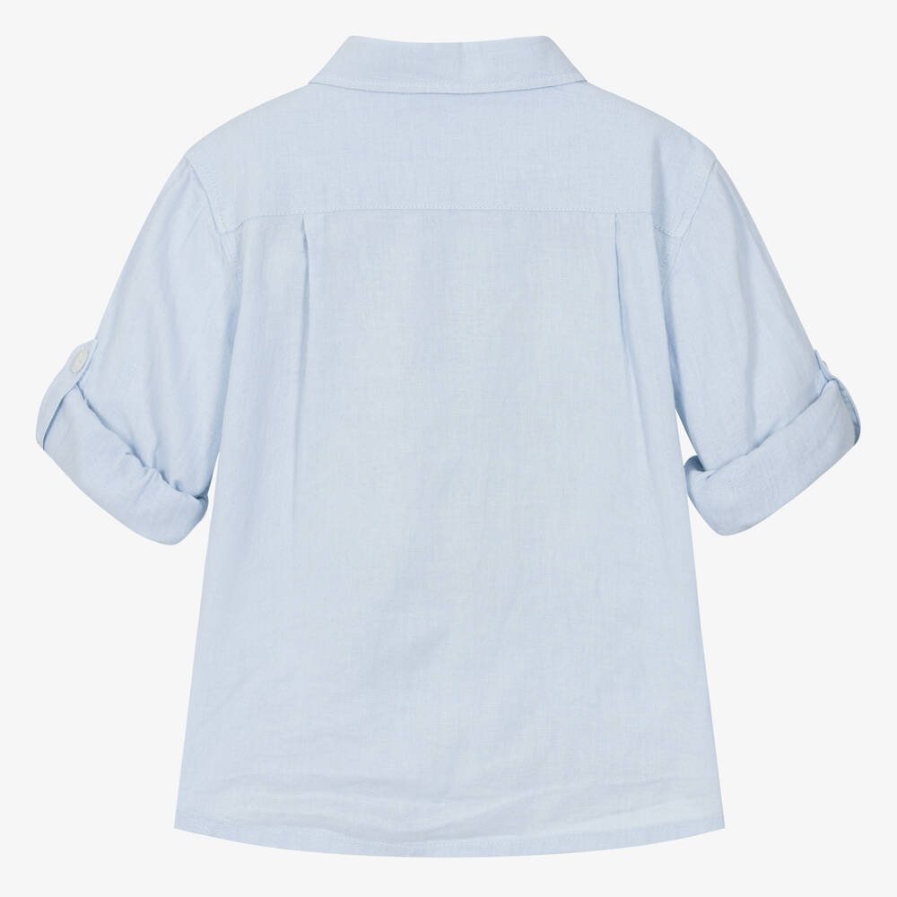 Patachou-Boys Light Blue Linen & Cotton Shirt | Childrensalon Outlet