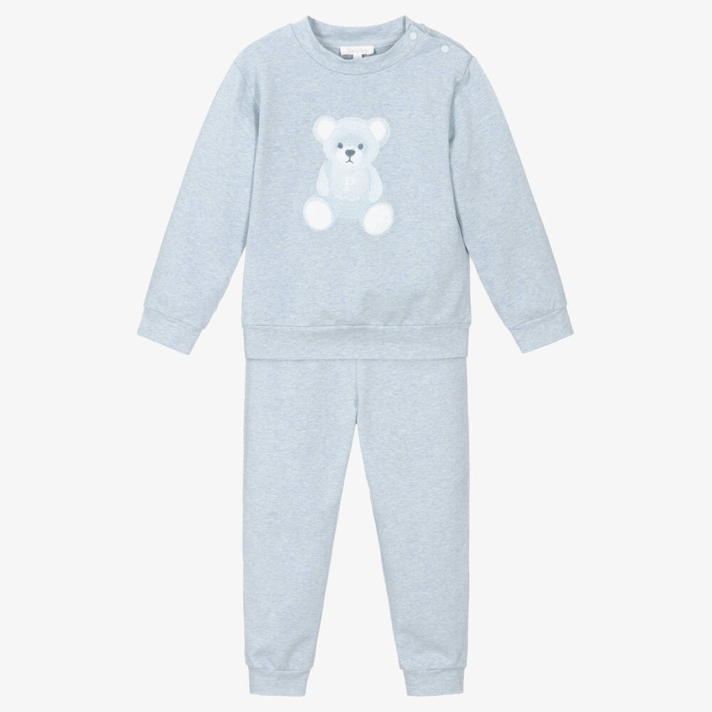 Patachou-Boys Light Blue Marl Cotton Teddy Bear Tracksuit | Childrensalon Outlet