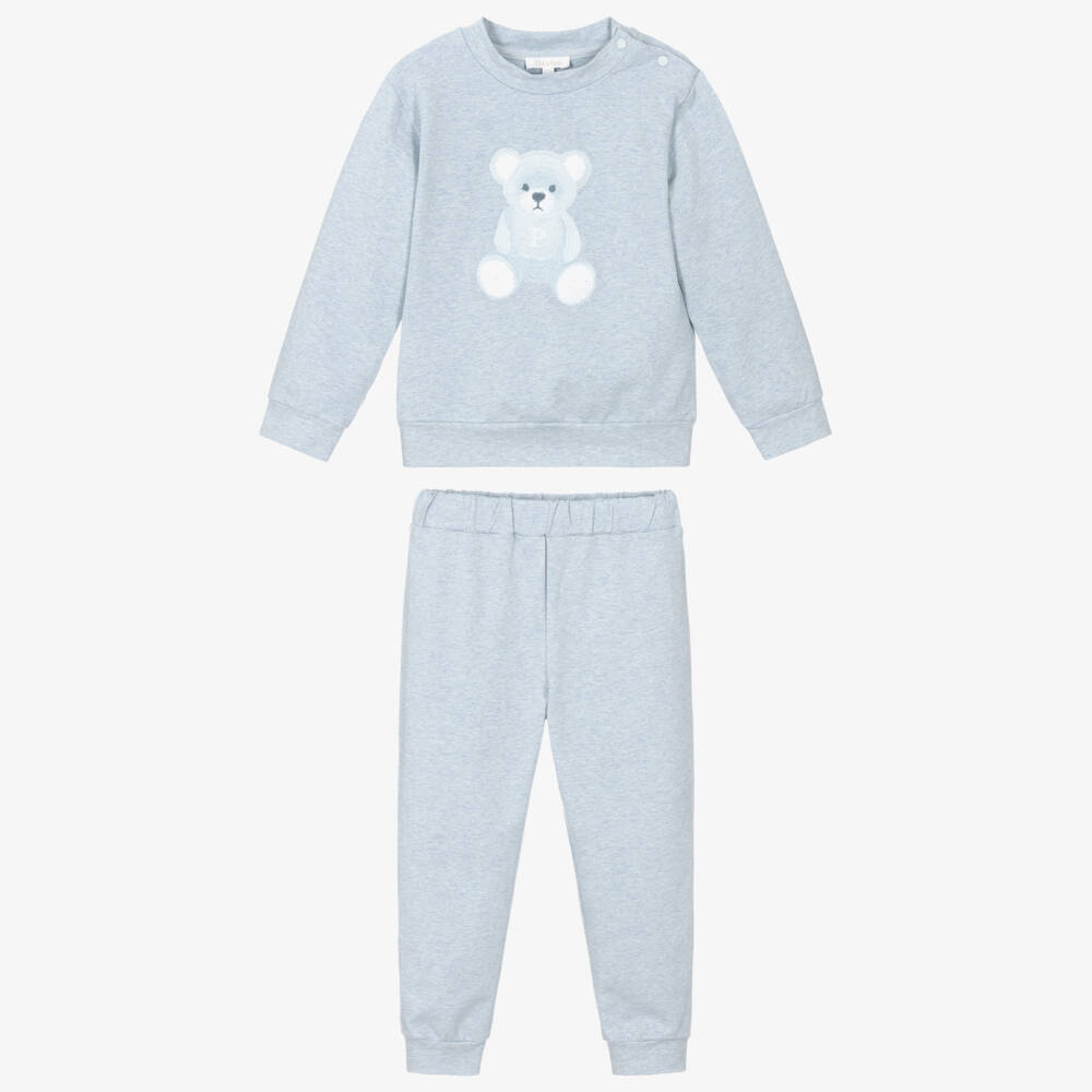 Patachou-Boys Light Blue Marl Cotton Teddy Bear Tracksuit | Childrensalon Outlet