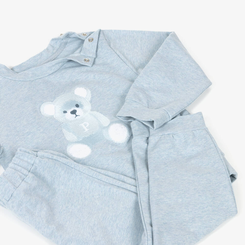 Patachou-Boys Light Blue Marl Cotton Teddy Bear Tracksuit | Childrensalon Outlet